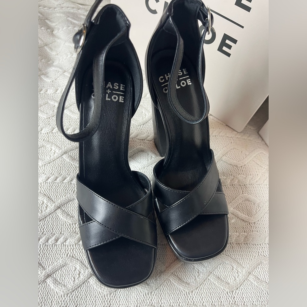 Chase + Chloe Black Strappy Adjustable Platform Heels Various Sizes - Picture 14 of 14